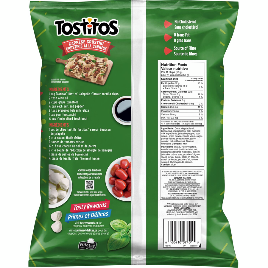 Tostitos Hint Of Jalapeno Tortilla Chips, back of bag