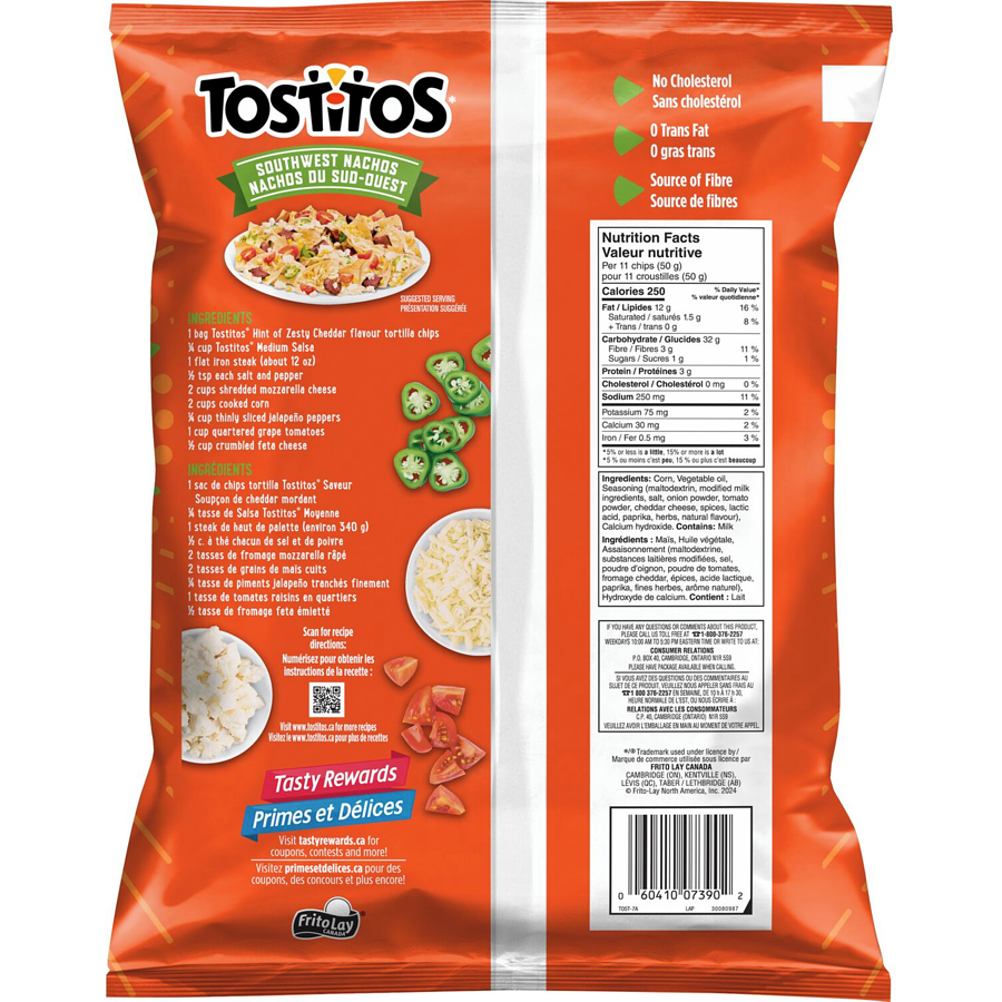 Tostitos Hint of Zesty Cheddar Flavor Tortilla Chips, 245g/8.6 oz. Bag