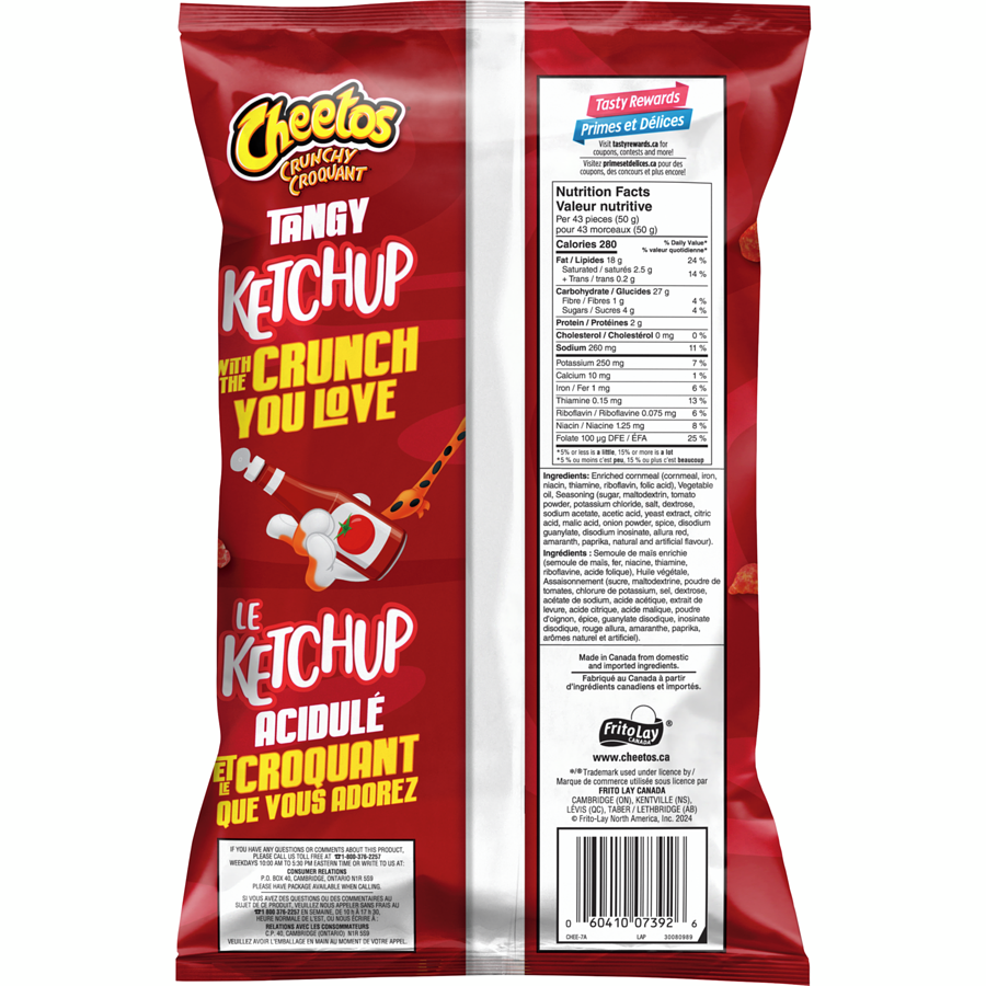 Cheetos Crunch Ketchup Cheese Snacks, 268g/9 oz. Bag