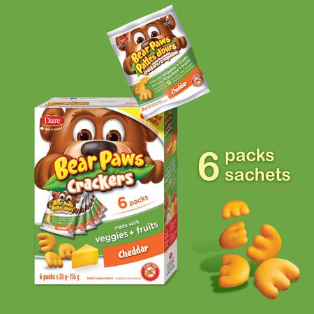 Dare Bear Paws, Bite-Sized Cheddar Crackers, Made with Real Fruits and Veggies, 180g {Imported from Canada}