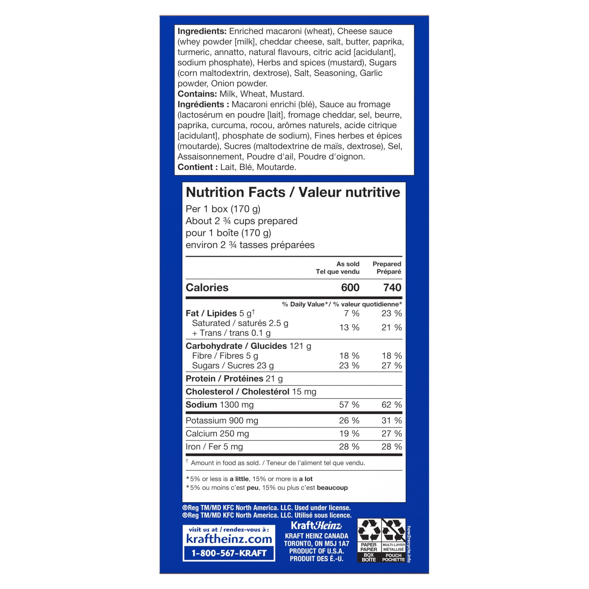 KD Kraft Dinner KFC Original Recipe Flavored Mac & Cheese Mix, 170g/6 oz.