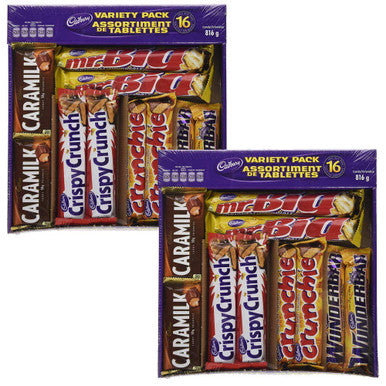 Cadbury 16 Full size Chocolate Bars Variety Pack - Wunderbar, Caramilk, Mr.Big, Crunchie, Crispy Crunch, 816g/28.8oz, 2-Pack {Imported from Canada}
