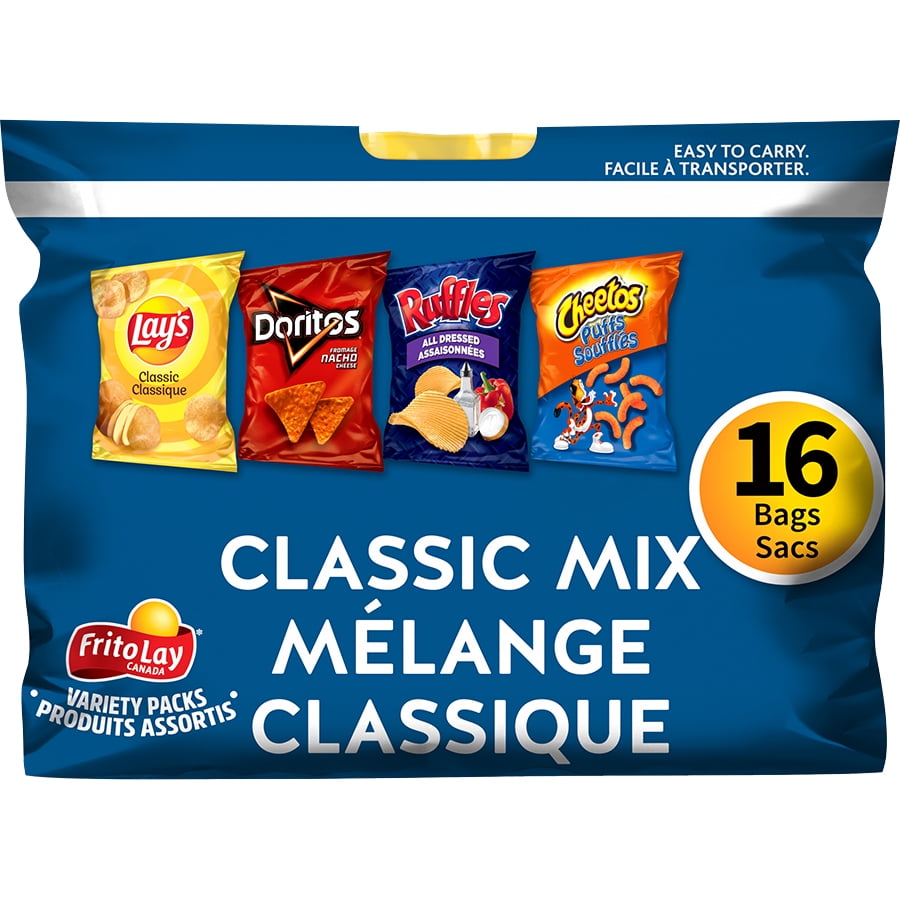 Frito-Lay Classic Variety Pack, Lays, Ruffles, Doritos, Cheetos Chips (16ct x 28g), 448g/15.8oz., Pack