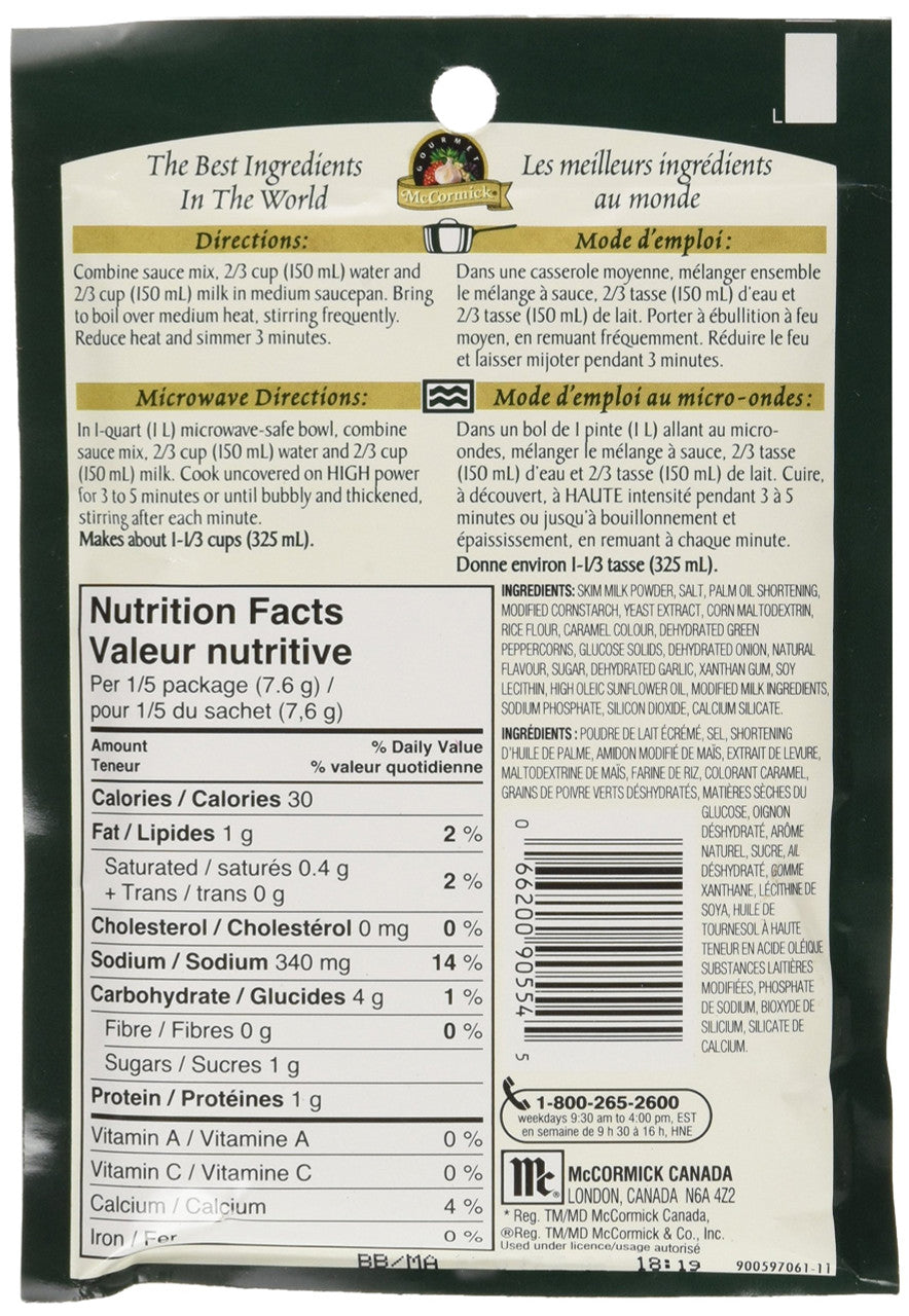 McCormick Gourmet, Sauce Mix, Green Peppercorn, 38g/1.3oz, (Imported from Canada)
