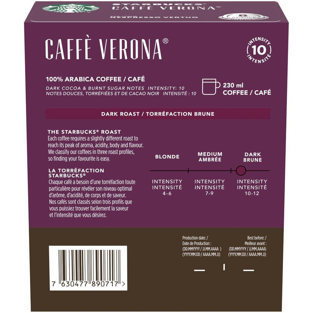 Starbucks Caffe Verona Dark Roast Coffee, Capsules for Nespresso Vertuo, 8 count, 100g/3.5 oz. Box {Imported from Canada}