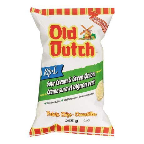 Old Dutch Rip L Potato Chips Sour Cream & Green Onion, 2 pack, 255g/9oz., {Imported from Canada}