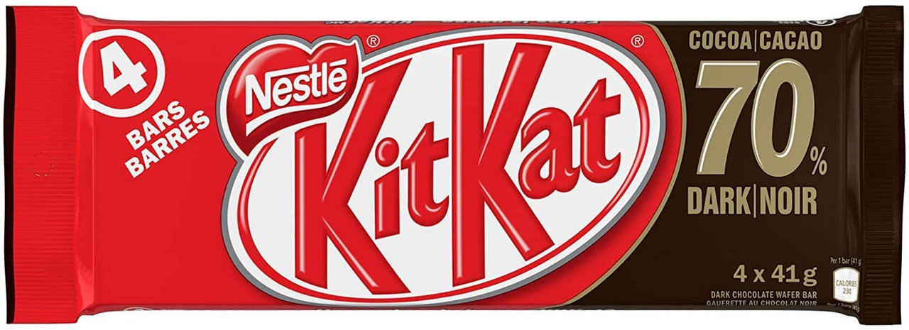 KIT KAT 4 Finger Dark Chocolate 70% Multipack 4x41g, 3-Pack {Imported from Canada}