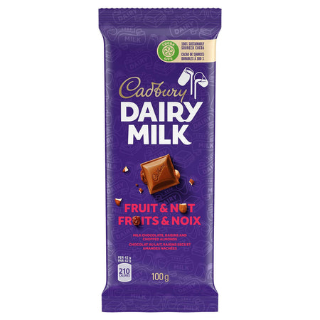 Cadbury Dairy Milk Chocolate Bar, Fruit and Nut, 100g/3.5oz {Canadian}