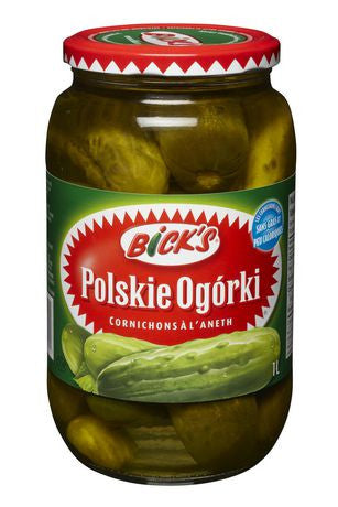 Bicks Polskie Ogorki Dill Pickles, (1L), 33.81 fl.oz., 12 Count, Jars, {Imported from Canada}