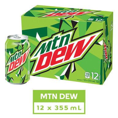 Mountain Dew Soft Drink, 355mL/12 fl. oz., Cans, 12pk, {Imported from Canada}