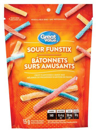 Great Value Sour Funstix Fruit Flavoured Candy Mix, 155g/5.5oz., {Imported from Canada}