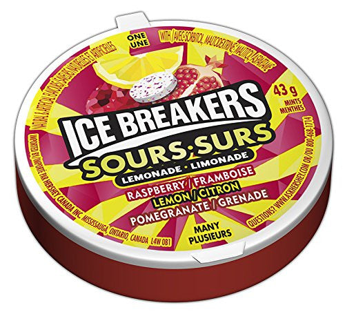 ICE BREAKERS Lemonade Sours Mints, Raspberry, Pomegranate, 6ct/1.5oz pucks, (Imported from Canada)