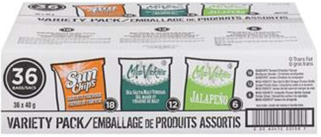 Box of FRITOS Variety Chips, Sun Chips, Miss Vickie's (36ct x 40g/1.4oz)(Imported from Canada)