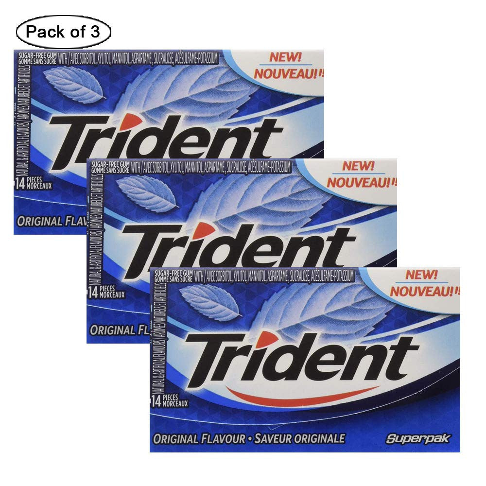 Trident Original Chewing Gum, 12 Pack (14 Pieces Each) ( Pack of 3) {Imported from Canada}