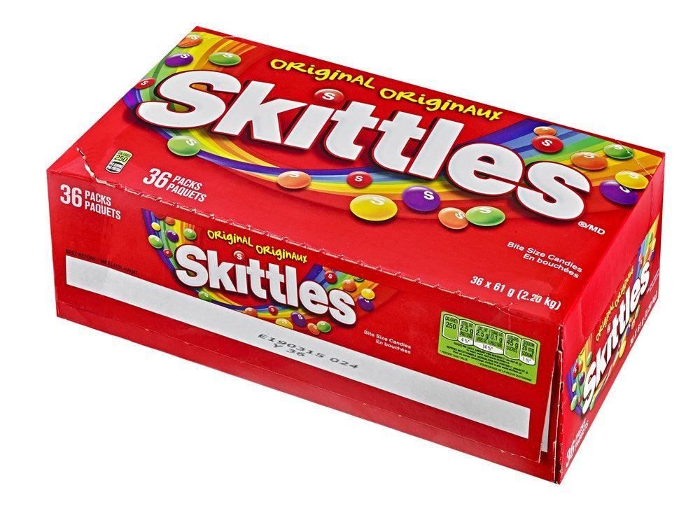 Skittles Original, 61g Bags, 36pk (4.9lb) Box Total, {Imported from Canada}