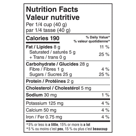 Nutrition facts label of M&M's Holiday Mint Milk Chocolate Candies, 165g/5.8 oz. Bag