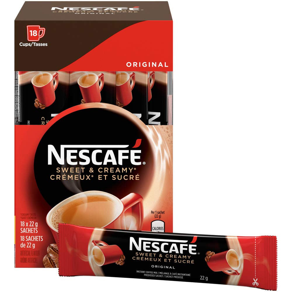 Nescafe Sweet and Creamy Original Sachets 18x22g (Pack of 6, 108 Cups) - Imported from Canada