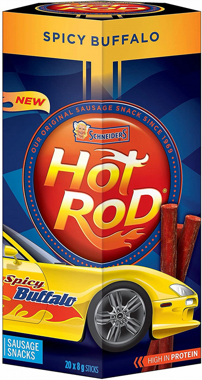 Schneiders, Hot Rod Spicy Buffalo, 20 Pack, 8g, Sausage Snacks, 160g/5.6 oz. Box, {Imported from Canada}