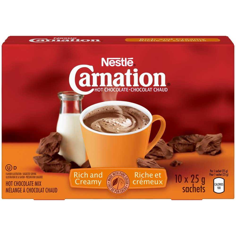 Nestle Carnation Hot Chocolate, Rich and Creamy, (10ct x 25g) sachets, {Imported from Canada}