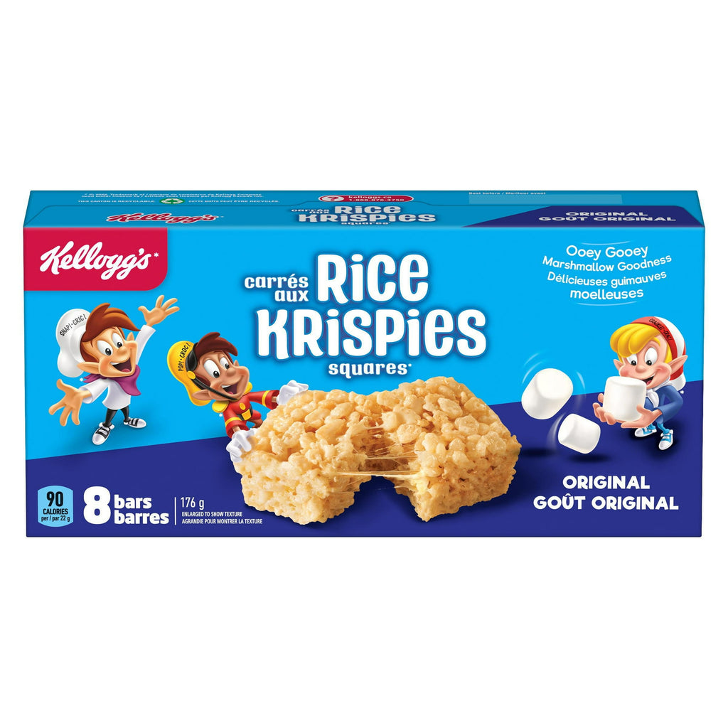 Box of Kellogg's Original Rice Krispies Bars 176g/6.2 oz with cartoon characters on a white background