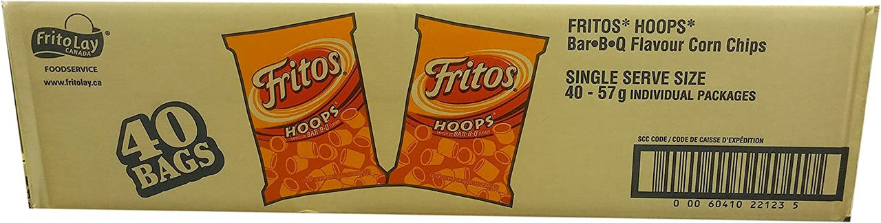 FRITOS Hoops, Box of Barbecue Flavoured Corn Chips, (40ct x 57g/2oz.) (Imported from Canada)