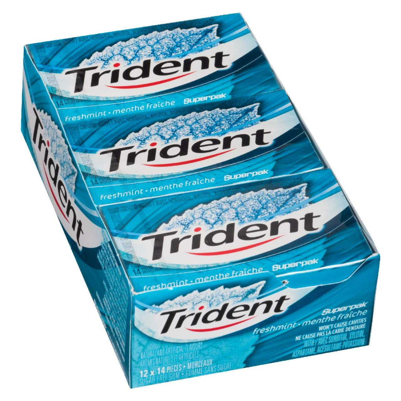 Trident Freshmint Chewing Gum, 12ct/14-Pieces/Pack, (Imported from Canada)