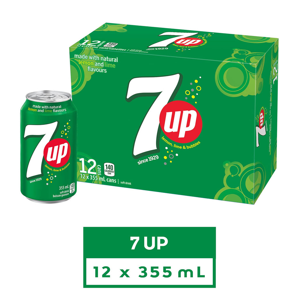 7UP Soft Drink, 355 mL/12 fl. oz., Cans, 12 Pack, {Imported from Canada}