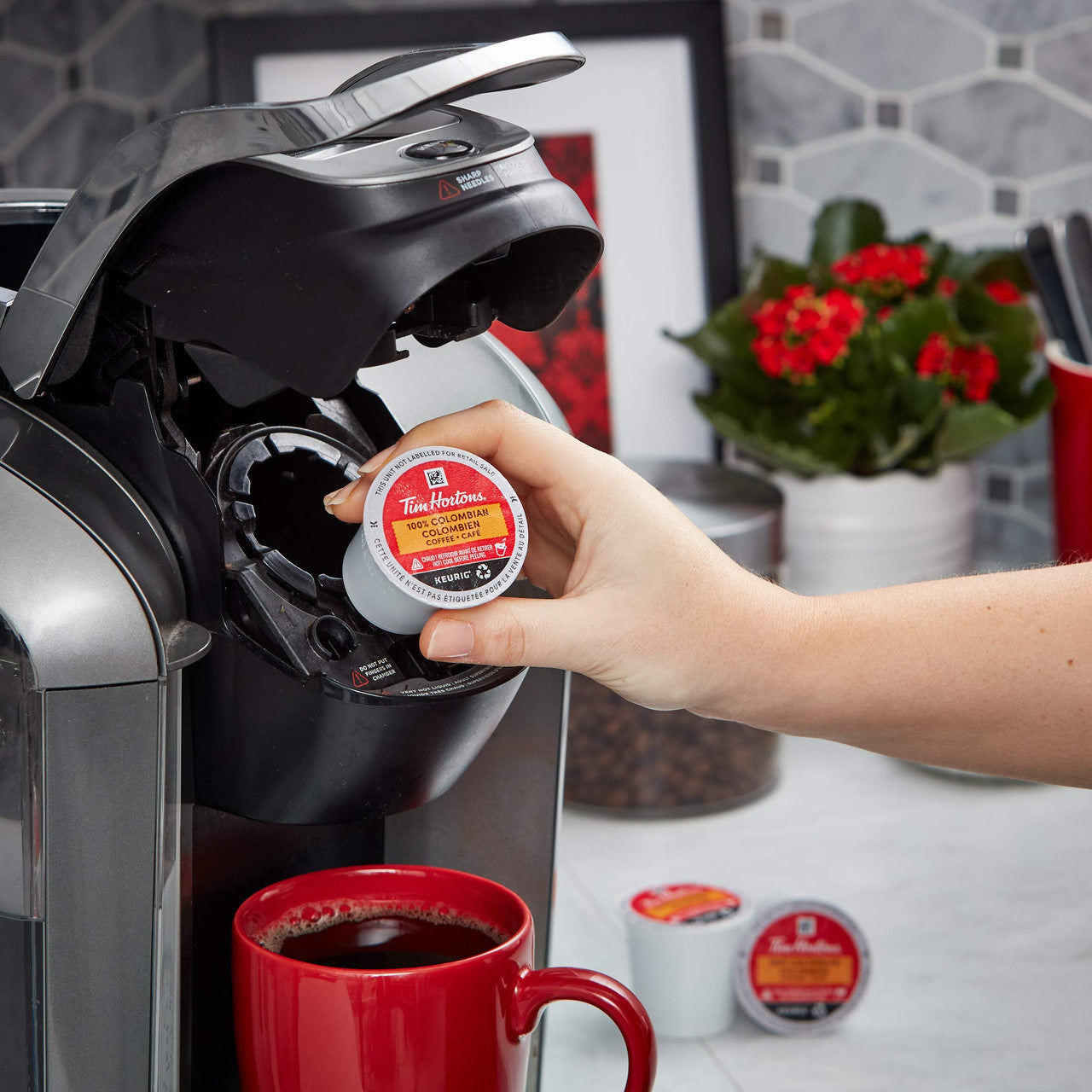 Tim Hortons 100% Dark Roast Medium Colombian Single Serve K-Cups, 72 count, {Imported from Canada}