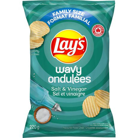 Lay's Wavy Salt & Vinegar potato chips, 220g/7.8oz. (Imported from Canada)