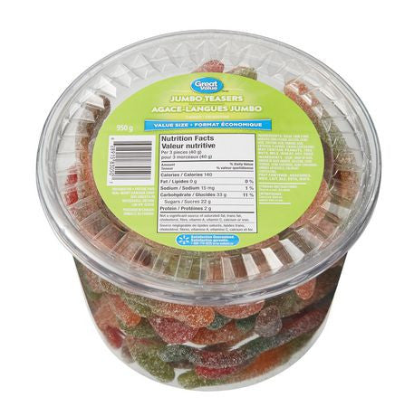 Great Value, 950g/2.1lbs, Tub of Jumbo Gummy Teasers, {Imported from Canada}