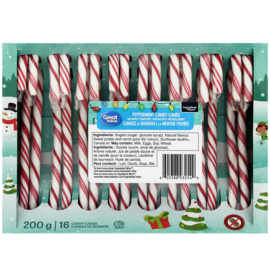 Great Value Peppermint Candy Canes, 200g/7 oz. Box - Front