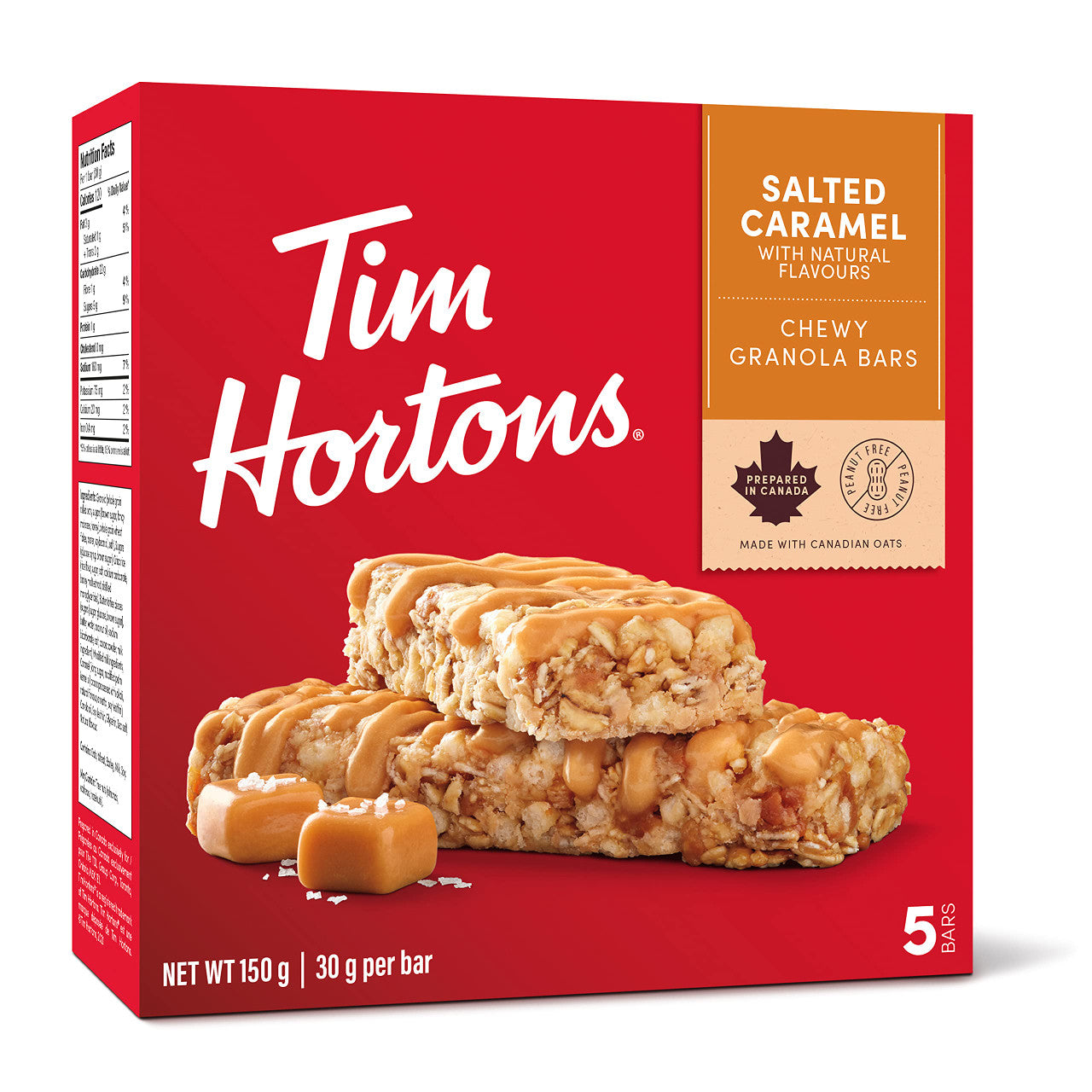 Tim Hortons Salted Caramel Granola Bars, Peanut Free, 5 Count, {Imported from Canada}
