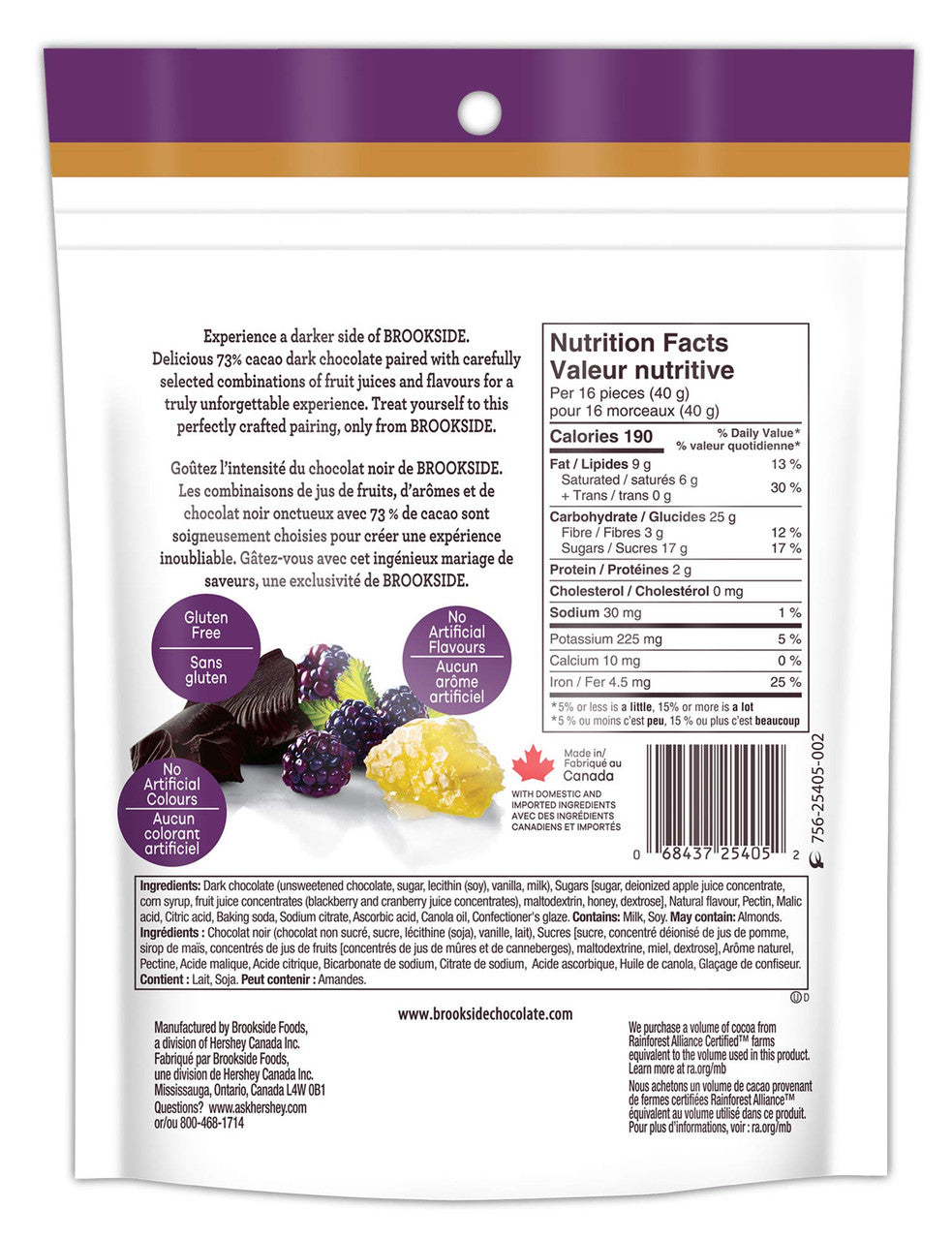 BROOKSIDE Dark Chocolate, BlackBerry & Honey, 200g/7.1 oz. {Imported from Canada}