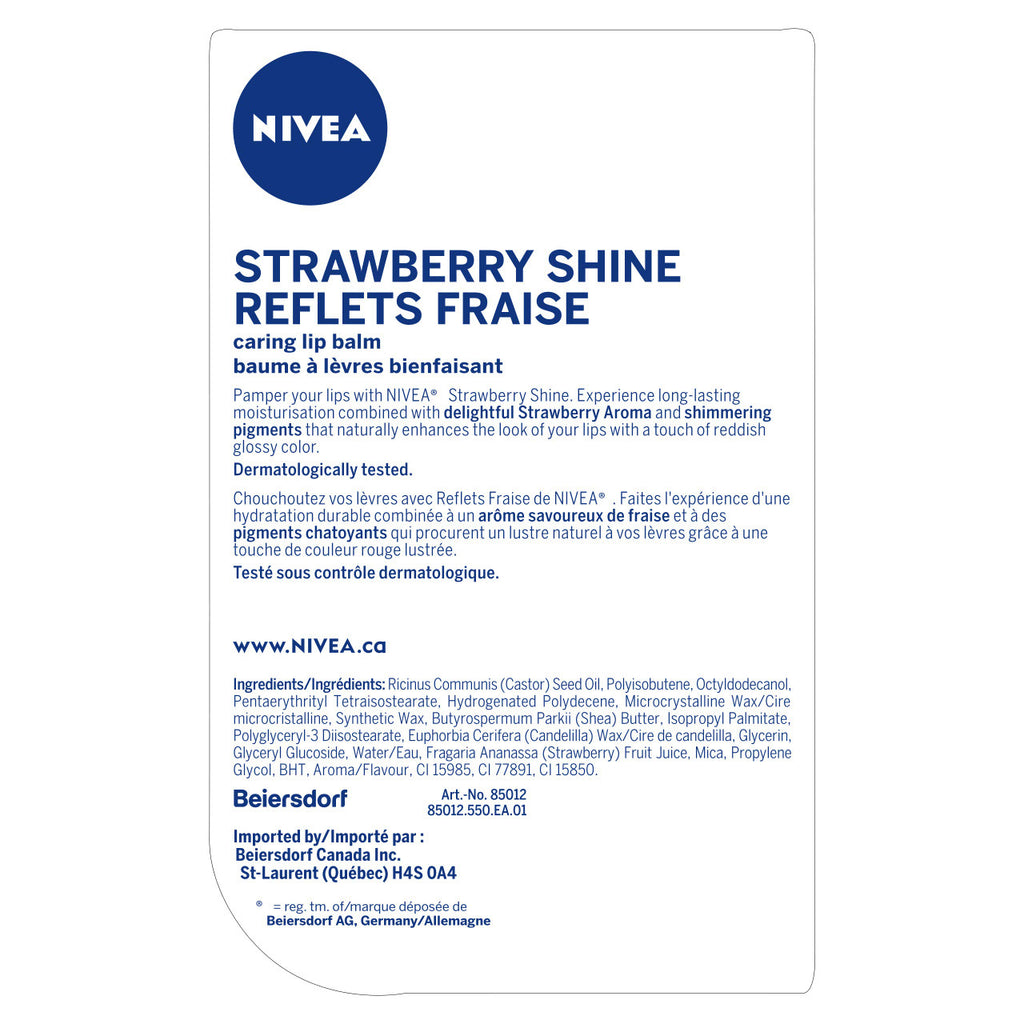 NIVEA Strawberry Shine Tinted Caring 24H Moisture Lip Balm Sticks, Duo Pack, (2 x 4.8g)