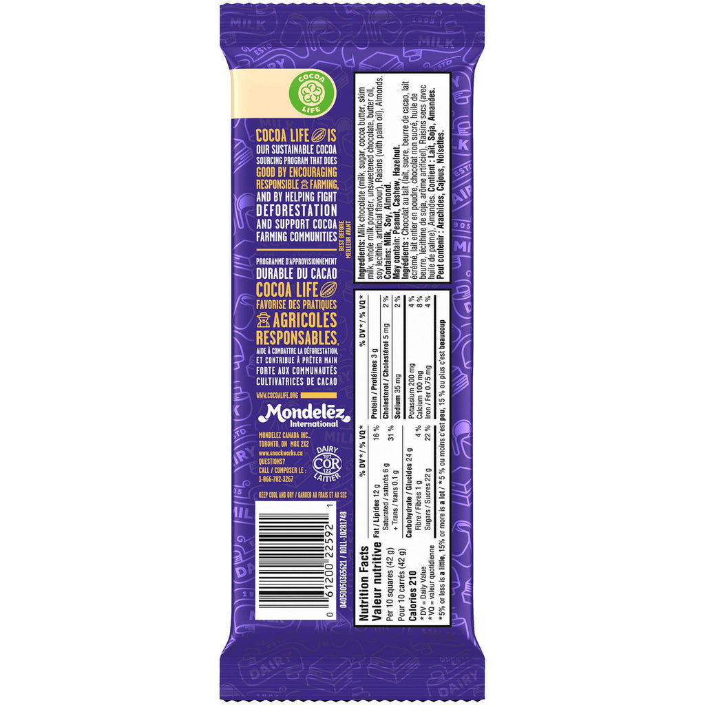 Cadbury Dairy Milk Chocolate Bar, Fruit & Nut Flavour, 100g/3.5oz per Bar, (3 Pack) {Imported from Canada}