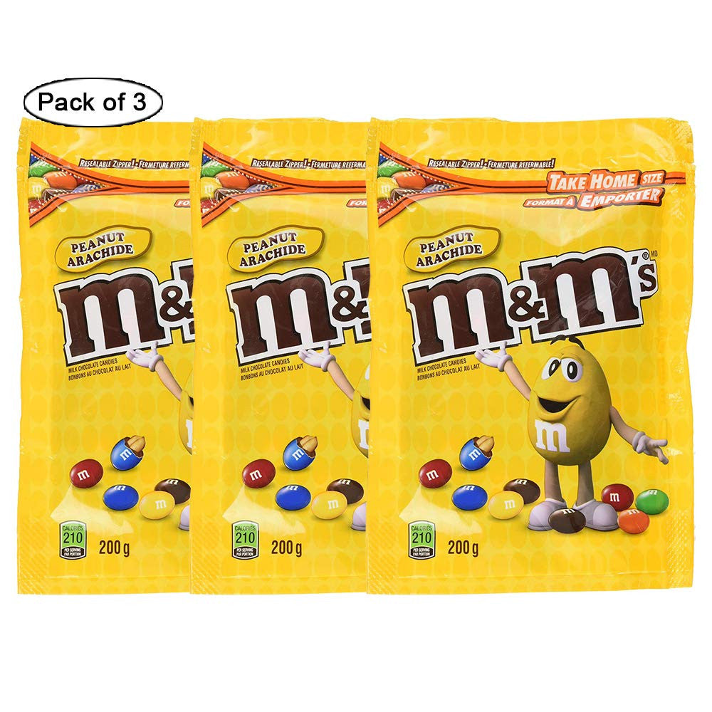 M&M's Peanut Candies Stand up Pouch 200g/7oz., (3pk) (Imported from Canada)