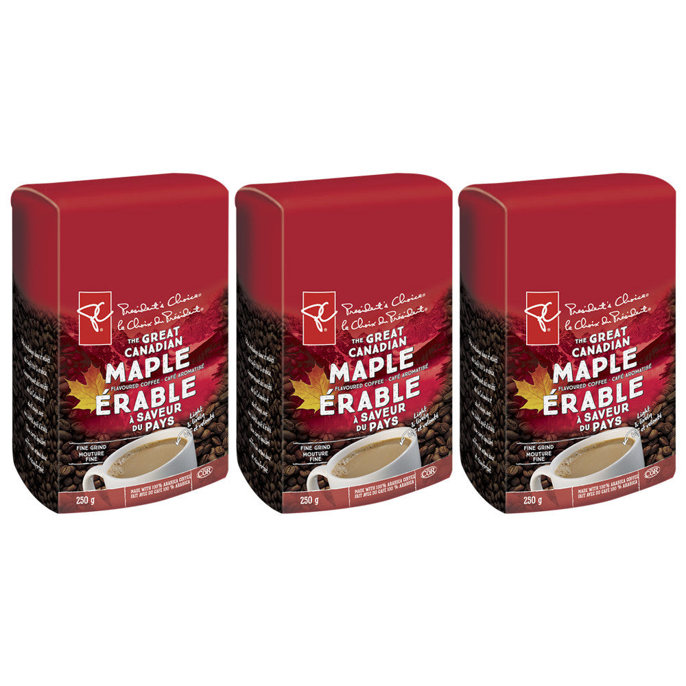 President's Choice, The Great Canadian Maple Flavoured Ground Coffee, 250g/8.8 oz.,(3 Pack) (Imported from Canada)