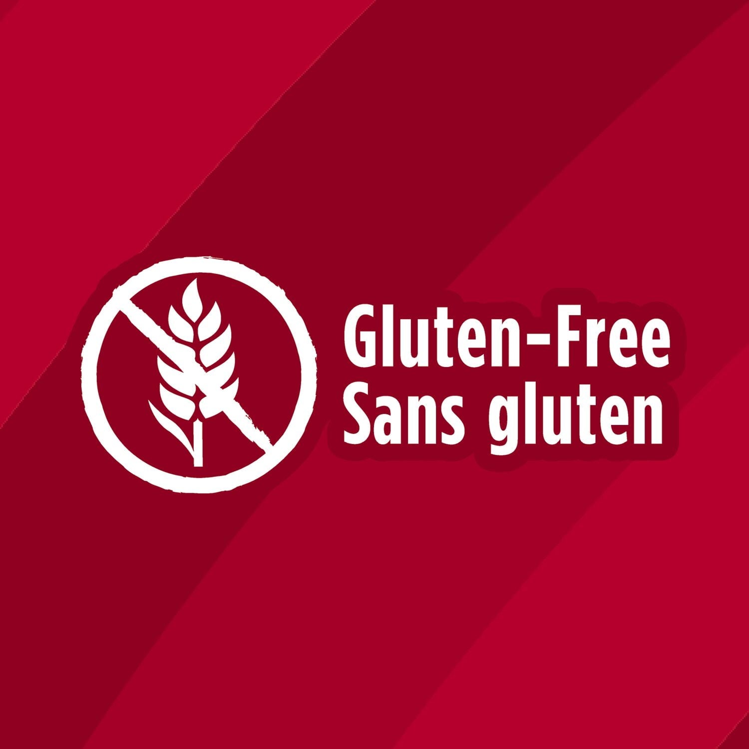 Gluten-free symbol with 'Gluten-Free Sans gluten' text for Lay's Ketchup Flavored Potato Chips, 220g/7.7 oz on a red background