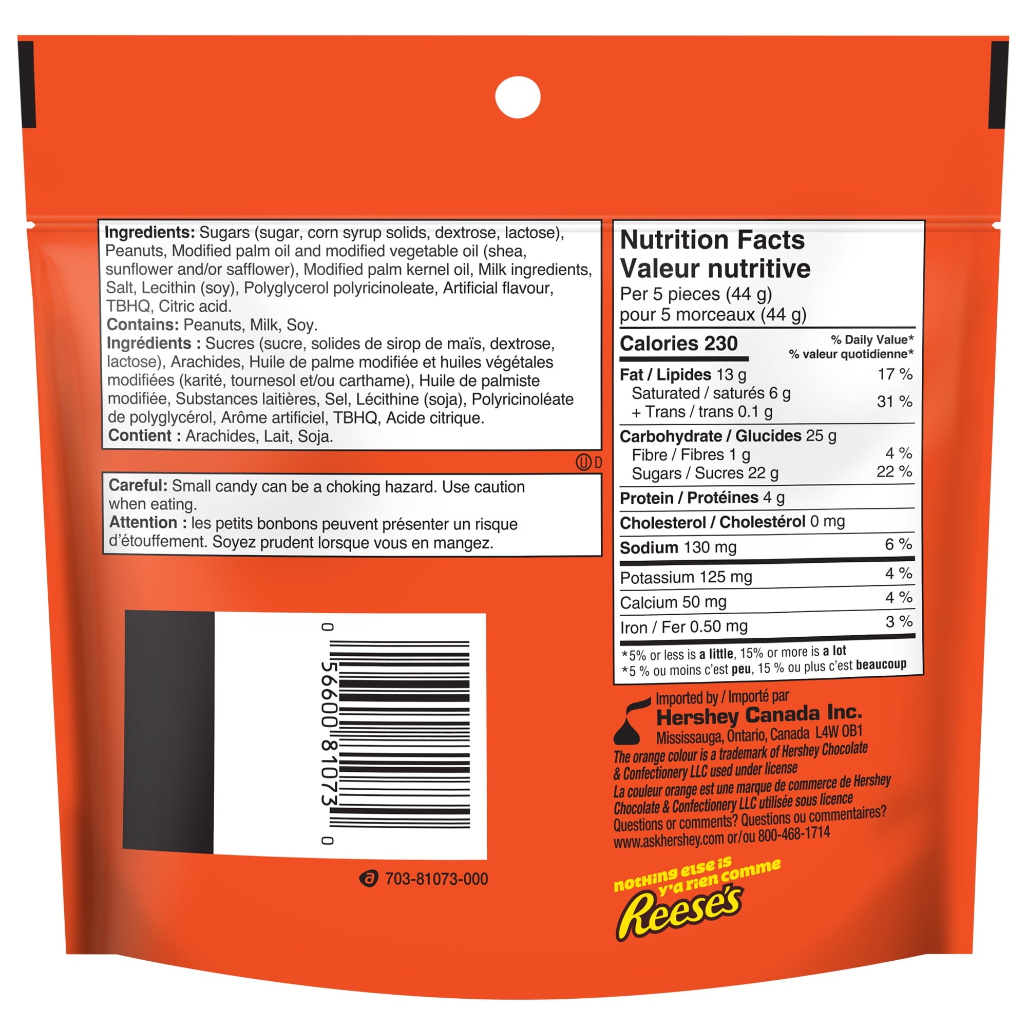 REESE'S Miniatures Peanut Butter Cup, White Chocolate Candy, 185g/6.5 oz Bag - Back