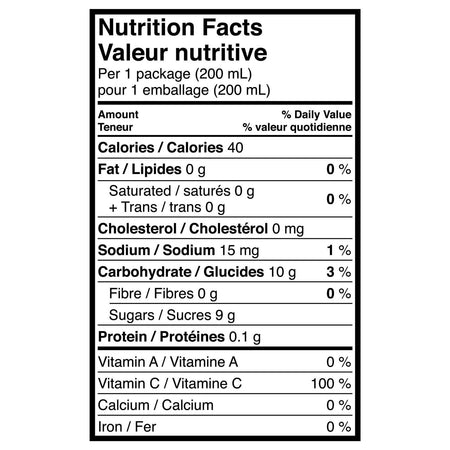 Minute Maid Fruit Punch Juice Boxes, 50% Less Sugar, Perfect for On-The-Go, 8x200ml - Nutrition Facts Label