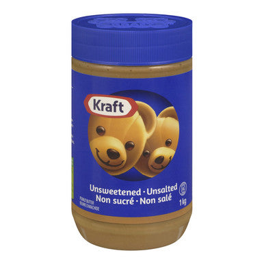 KRAFT Peanut Butter, Unsweetened/Unsalted Smooth, 1Kg/2.2lbs  {Canadian}