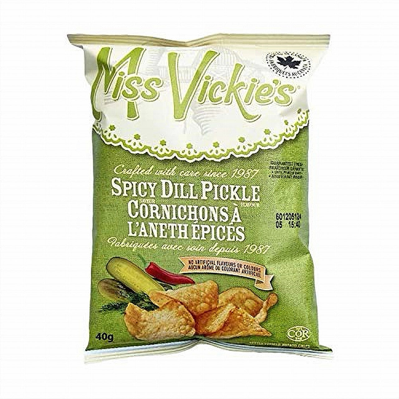 Miss Vickie's Spicy Dill Pickle Kettle Cooked Potato Chips, 40g/1.4 oz., {Imported from Canada}
