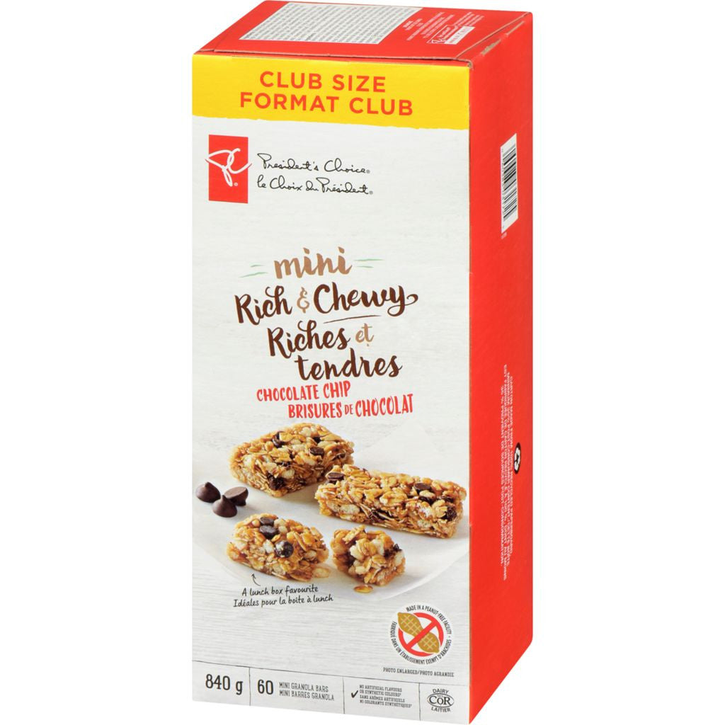 President's Choice Mini Rich & Chewy Granola Bars, Chocolate Chip, 840g/29.6 oz., (60 Bars), {Imported from Canada}