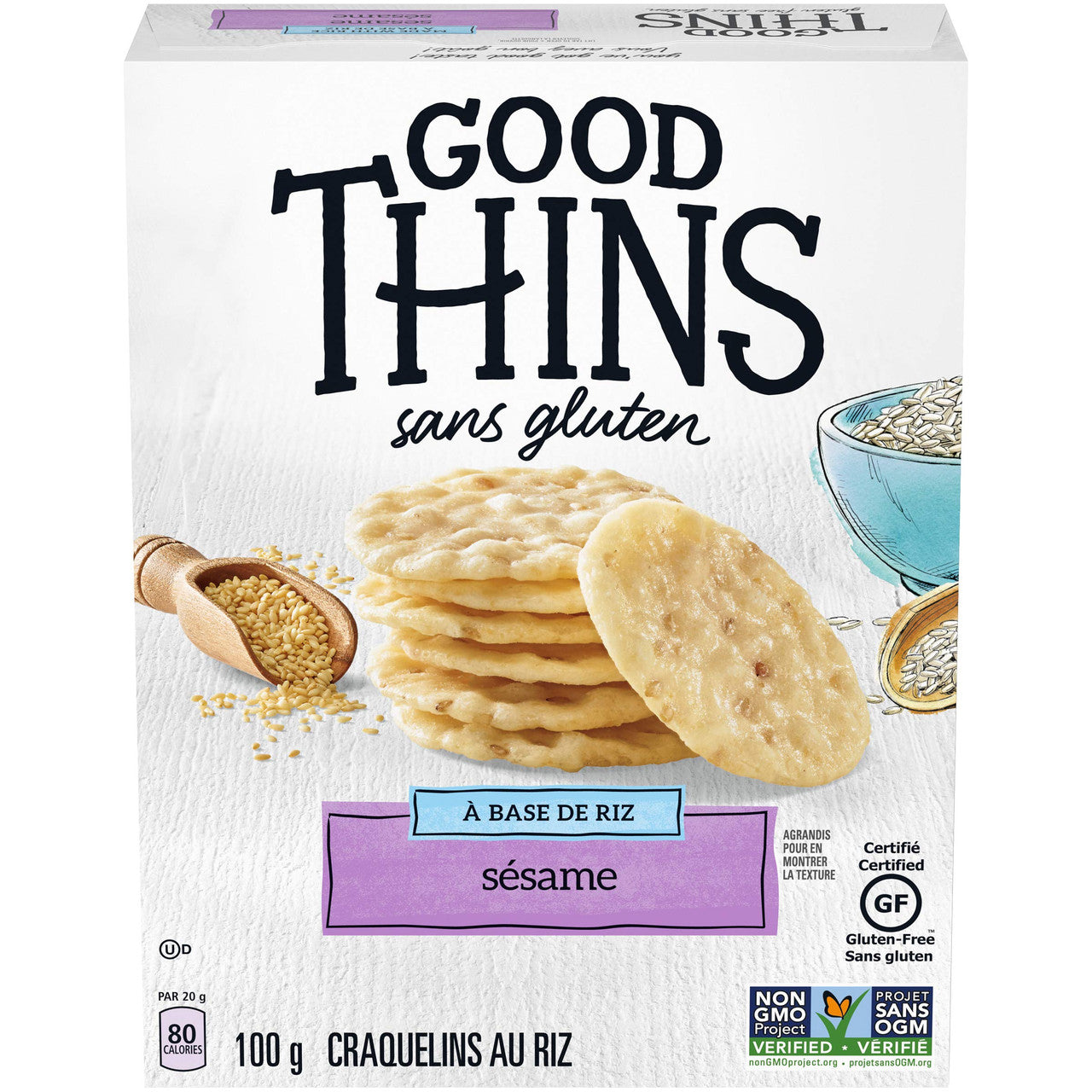 Good Thins Rice Sesame Crackers, 100g/3.5oz, Box, (Imported from Canada)