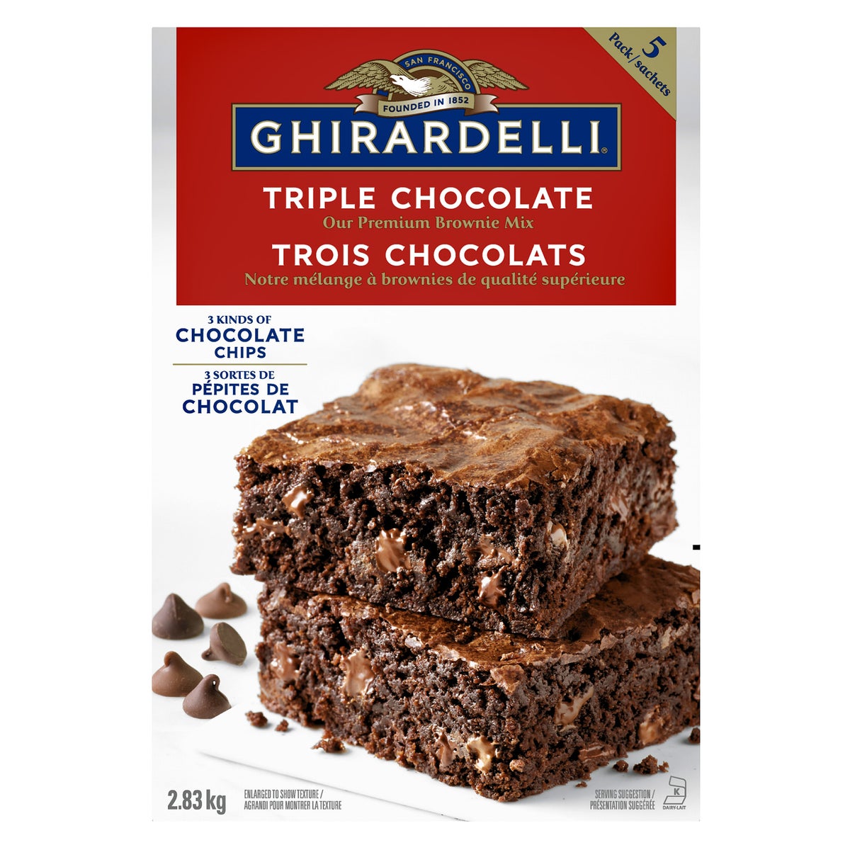 Ghirardelli Triple Chocolate Premium Brownie Mix, 5 Bags, 2.83kg/6.2 lb