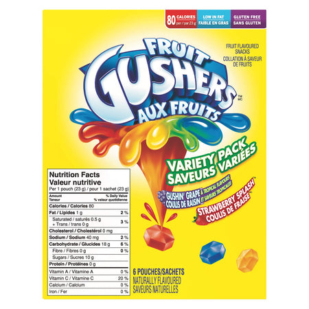 Betty Crocker Gushin Grape/Strawberry Gushers, 6ct 138g  {Canadian}