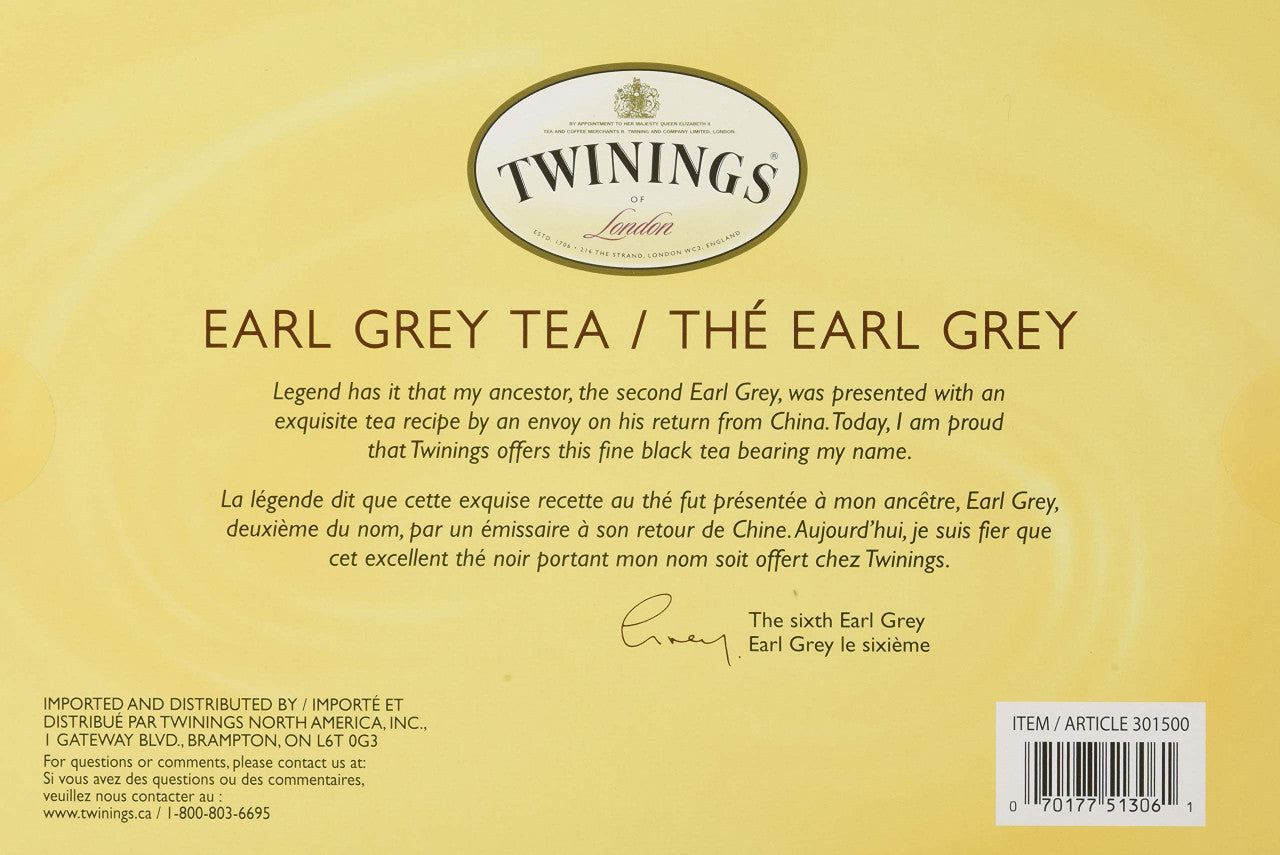 Twinings Earl Grey Tea (144 sealed tea bags) (288g) {Imported from Canada}