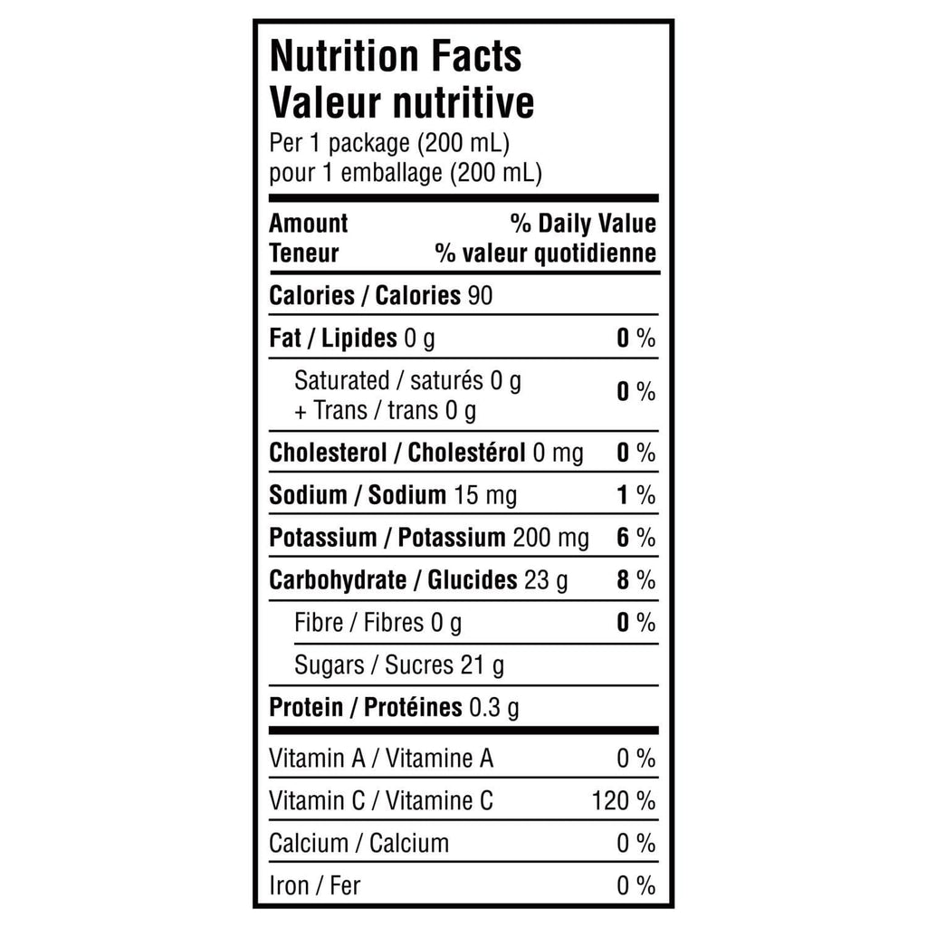 Minute Maid Apple Juice Boxes Perfect for On-The-Go, 8x200ml, 1.6L/56.4 fl. oz - Nutrition Facts Label