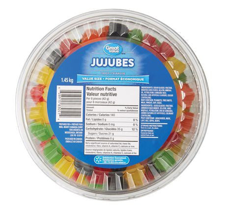Great Value, 1.45kg/3.2lbs, Tub of Gummy Jujubes {Imported from Canada}