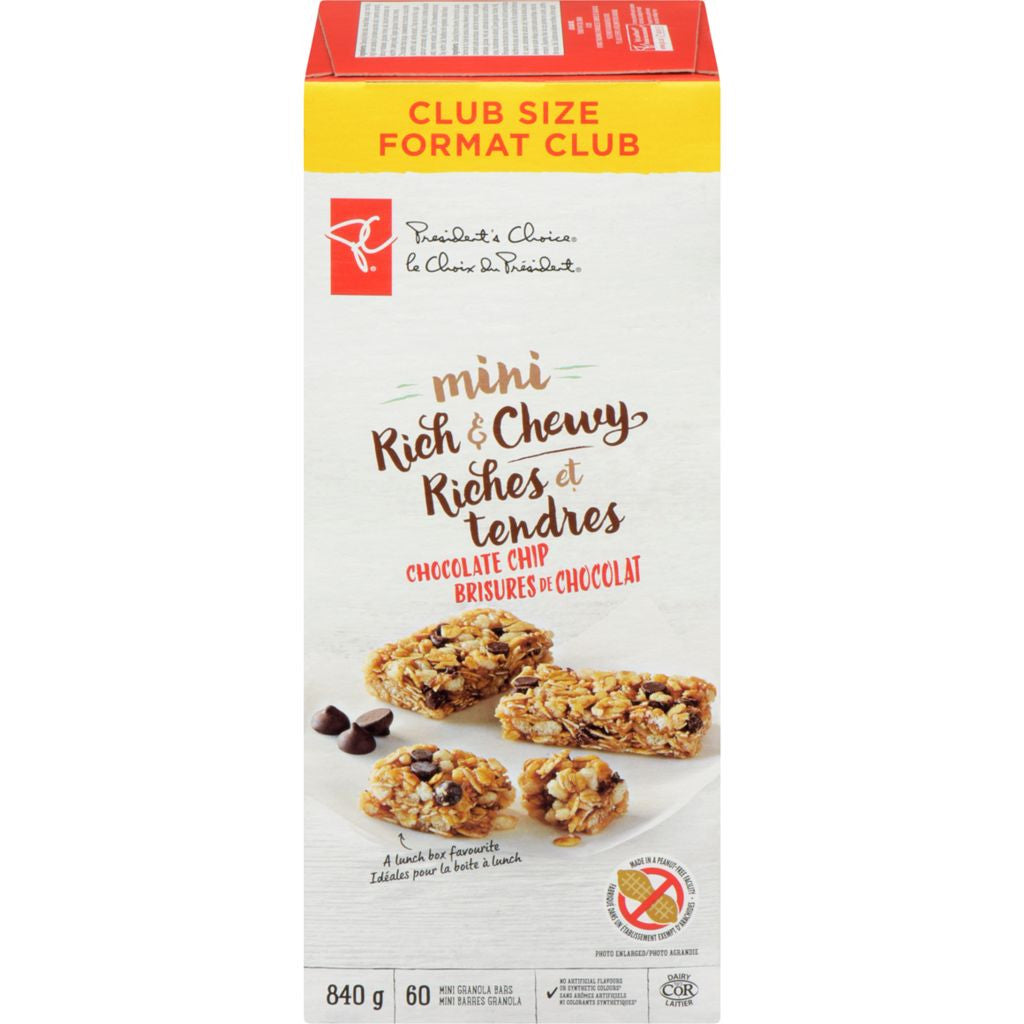 President's Choice Mini Rich & Chewy Granola Bars, Chocolate Chip, 840g/29.6 oz., (60 Bars), {Imported from Canada}